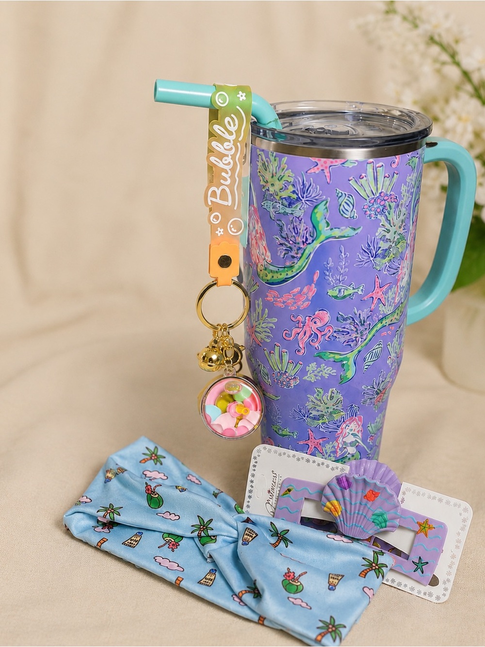 Ocean Mermaid Tumbler Bundle Accessories Set. Tumbler Headband